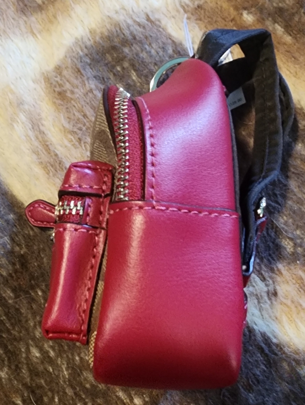 Coach Signature Canvas Mini Backpack Keychain with Pink Trim - Picture 4 of 6